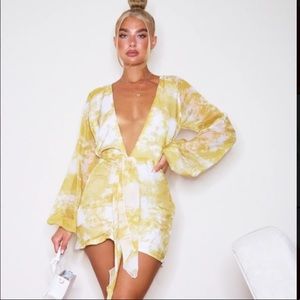 Tie Dye Chiffon Long Sleeve Bodycon Dress